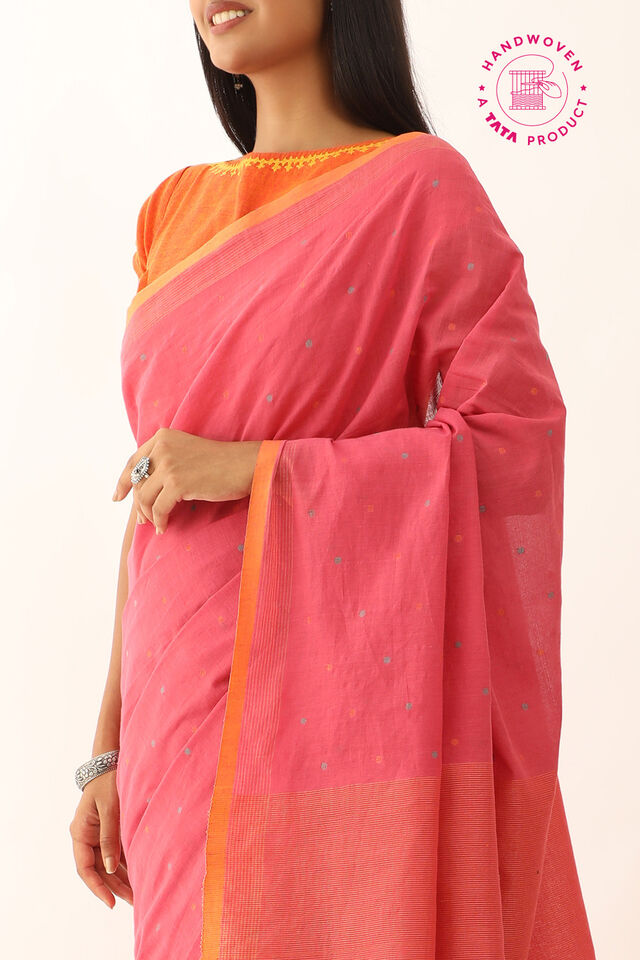 Pink Pure Cotton Bengal Jamdani Saree