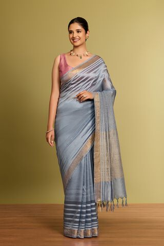 Grey Bhagalpur Woven Silk Tencel Saree thumbnail image number null