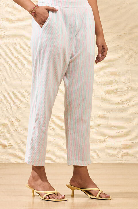 Off White Screen Printed Pure Cotton Trouser