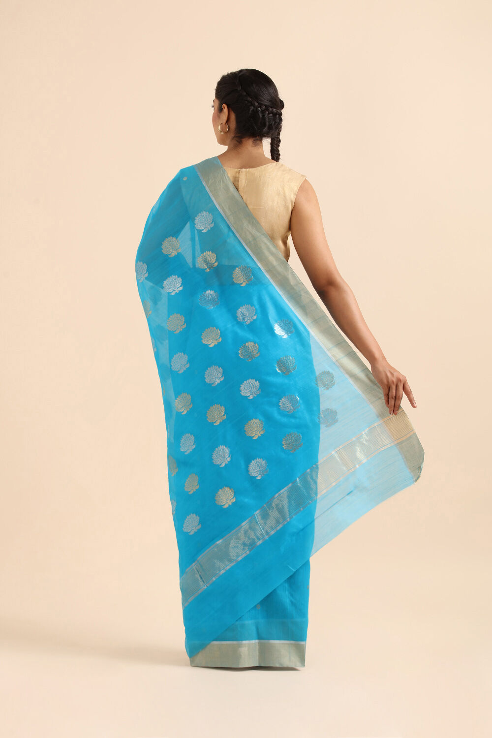 Blue Pure Silk Cotton Chanderi Saree image number null
