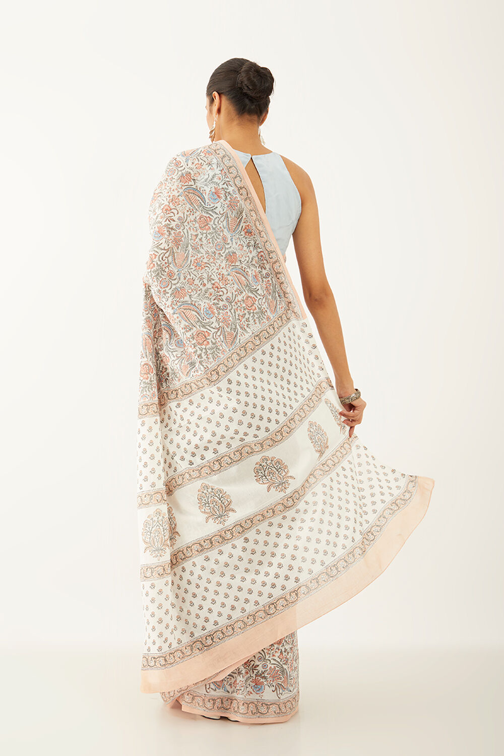 White Pure Cotton Block Print Saree image number null