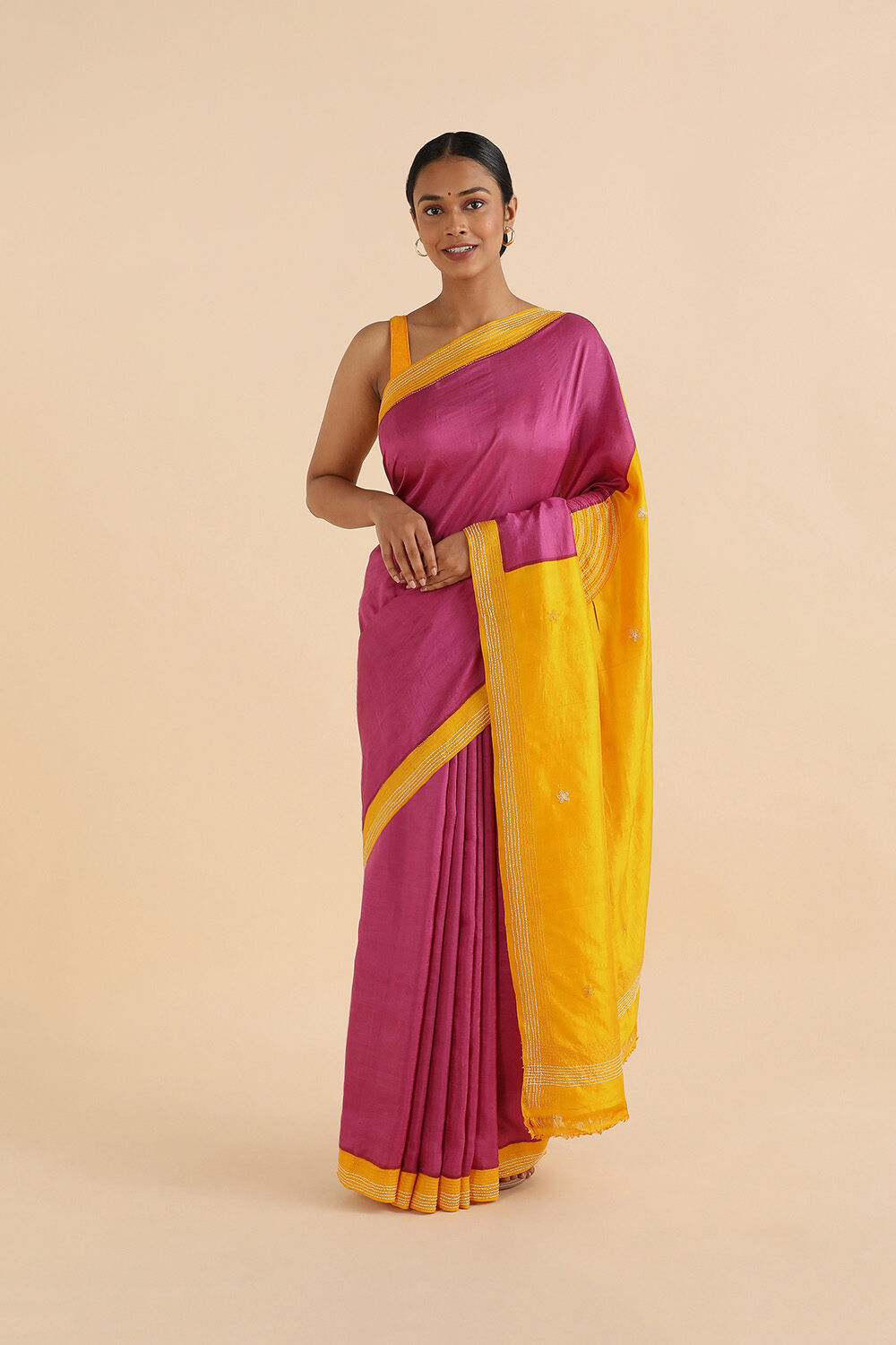 Pink Pure Silk Kantha Saree image number null