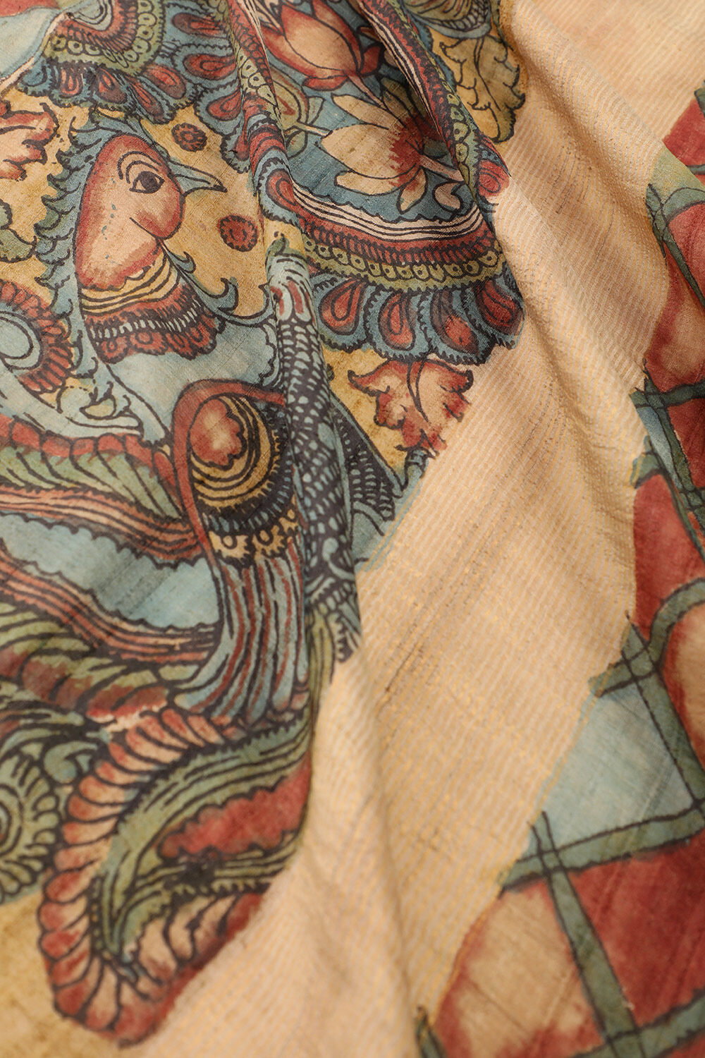 Green Srikalahasti Pure Tussar Silk Kalamkari Saree image number null