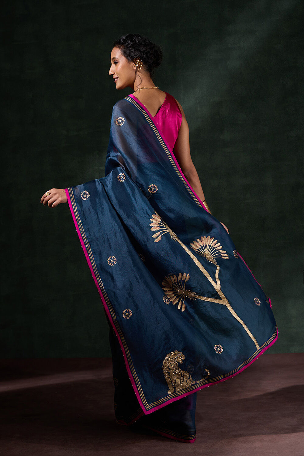 Blue Pure Organza Printed Embroidery Saree image number null