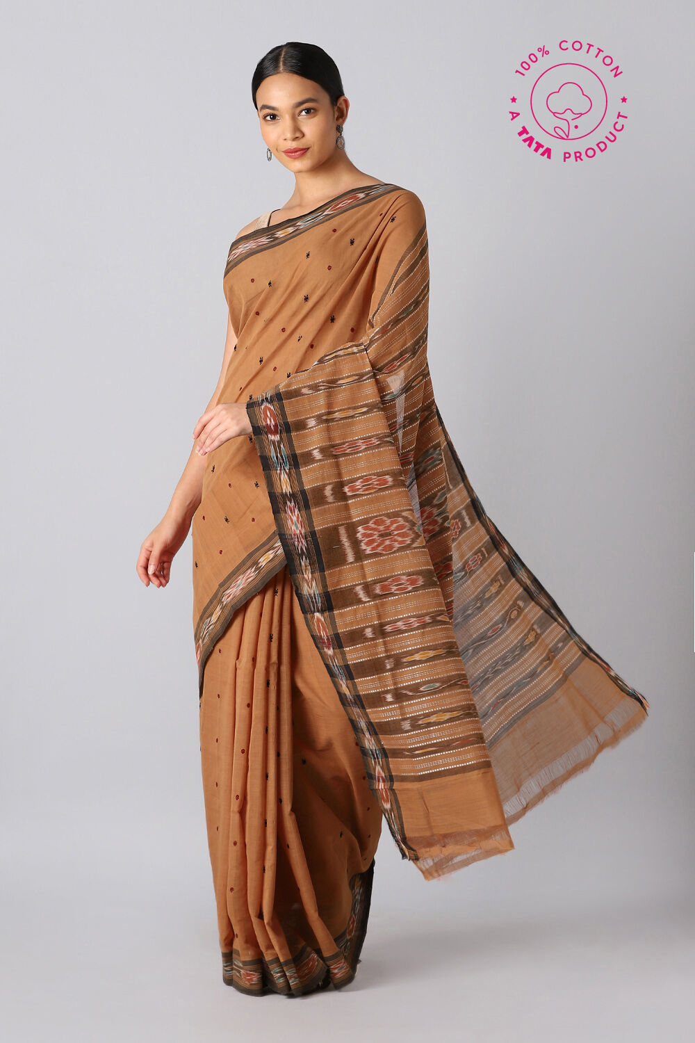 Light Pure Brown Cotton Sambalpuri Ikat image number null