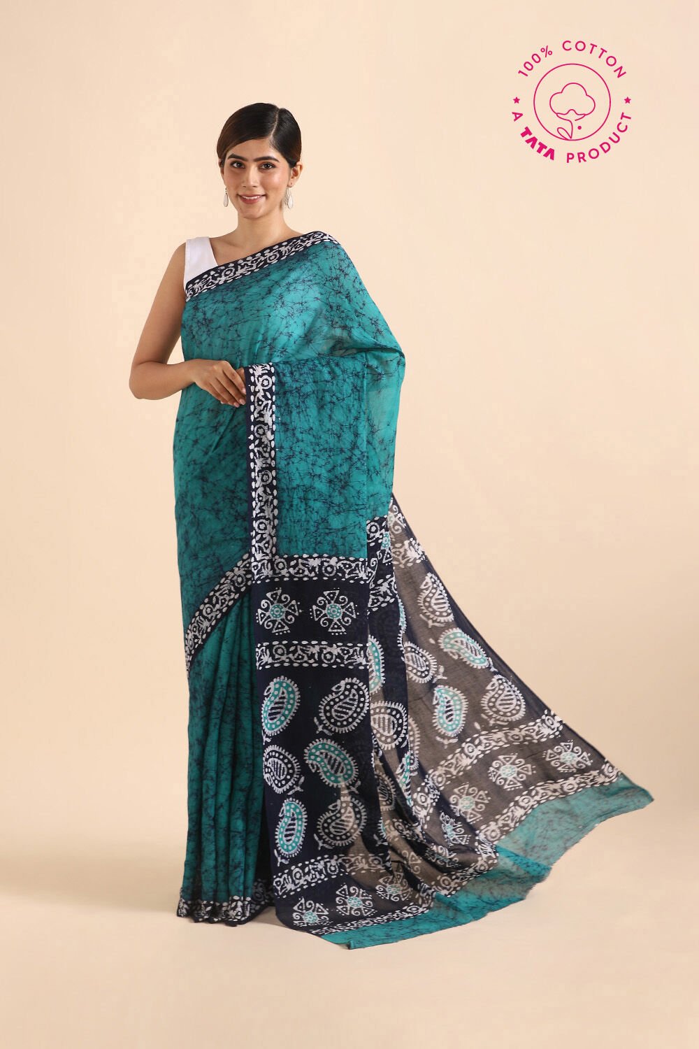 Green Pure Cotton Batik Saree image number null