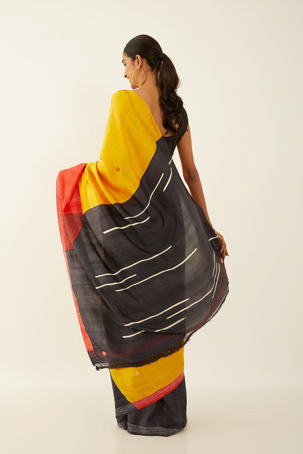 Yellow Pure Silk Hand Painted Saree image number null