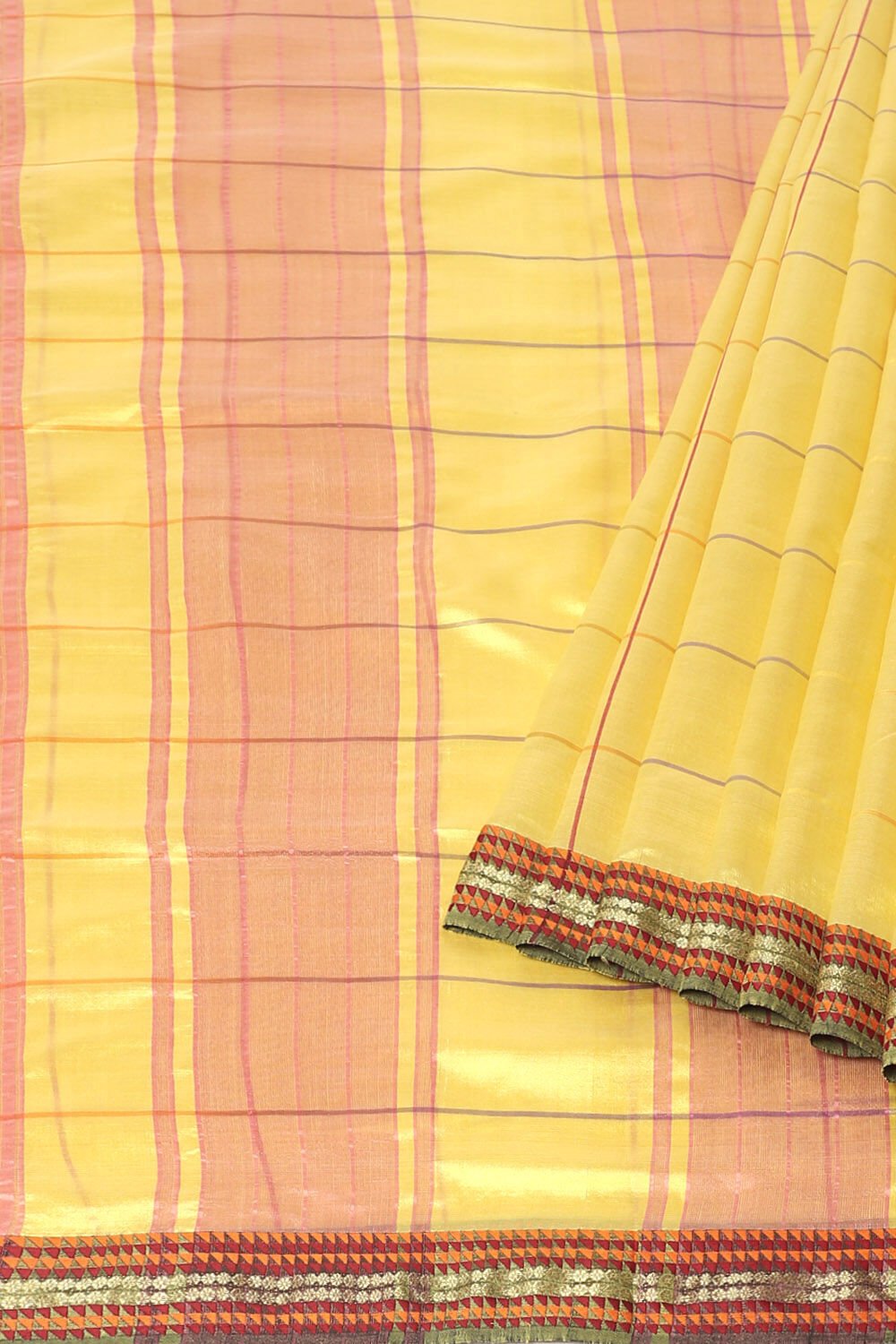 Yellow Pure Silk Maheshwari Saree image number null