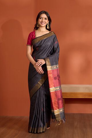 Black Pure Tussar Silk Bhagalpur Woven Saree thumbnail image number null