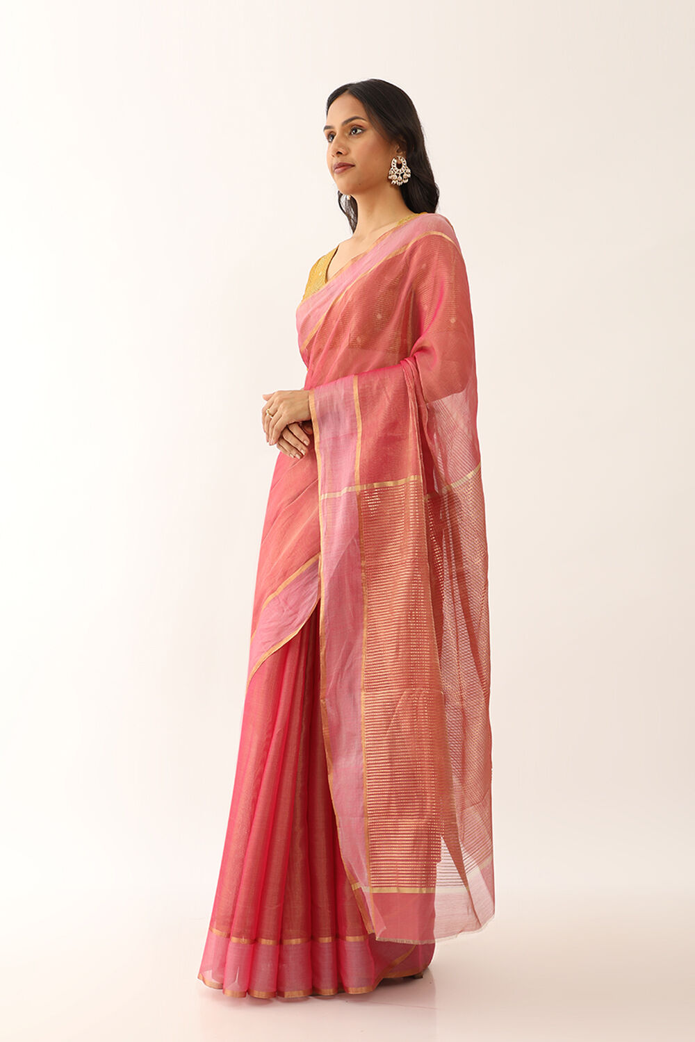 Pink Woven Pure Tissue Cotton Chanderi Saree image number null