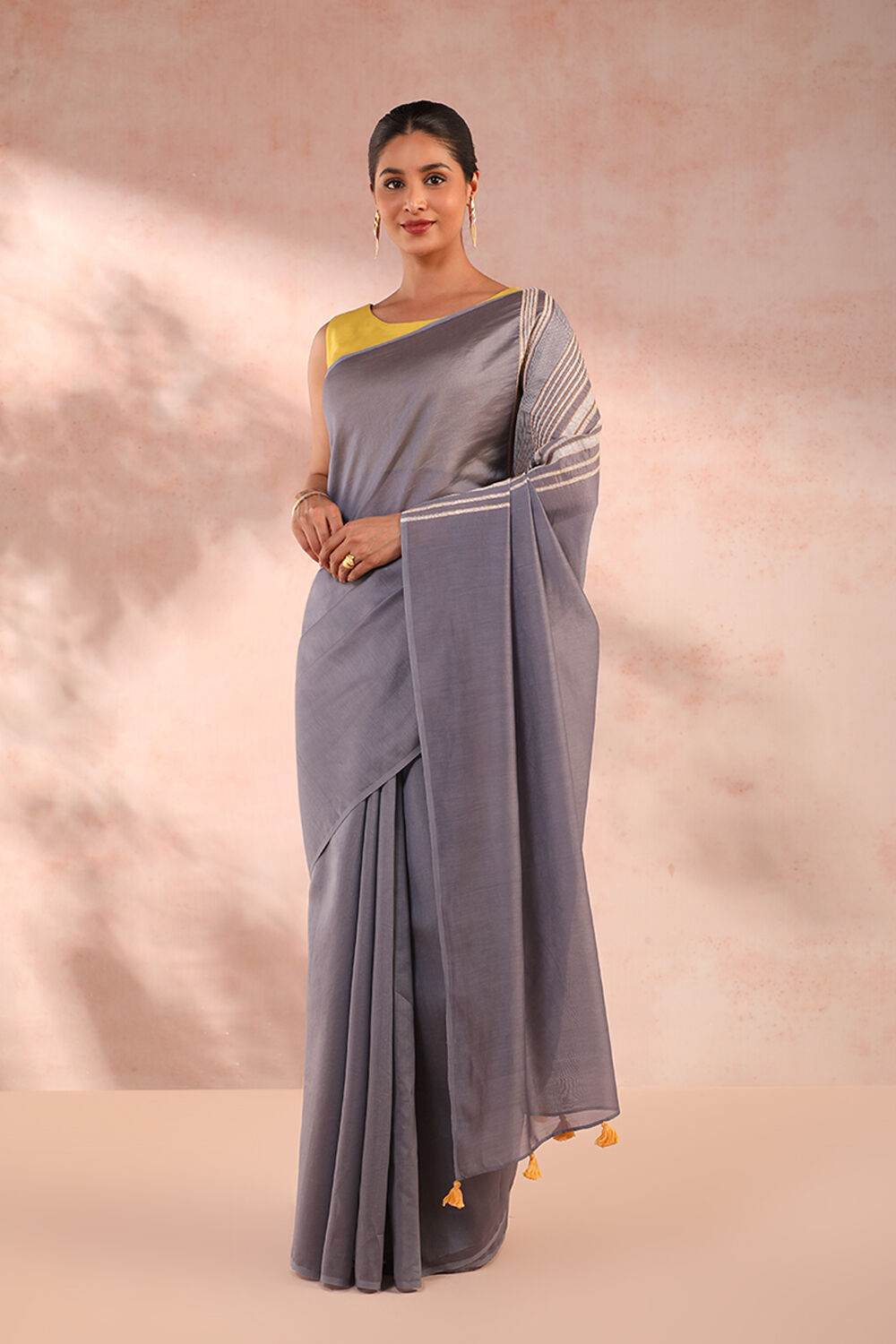 Grey Bengal Pure Silk Cotton Printed Embroidery Saree image number null