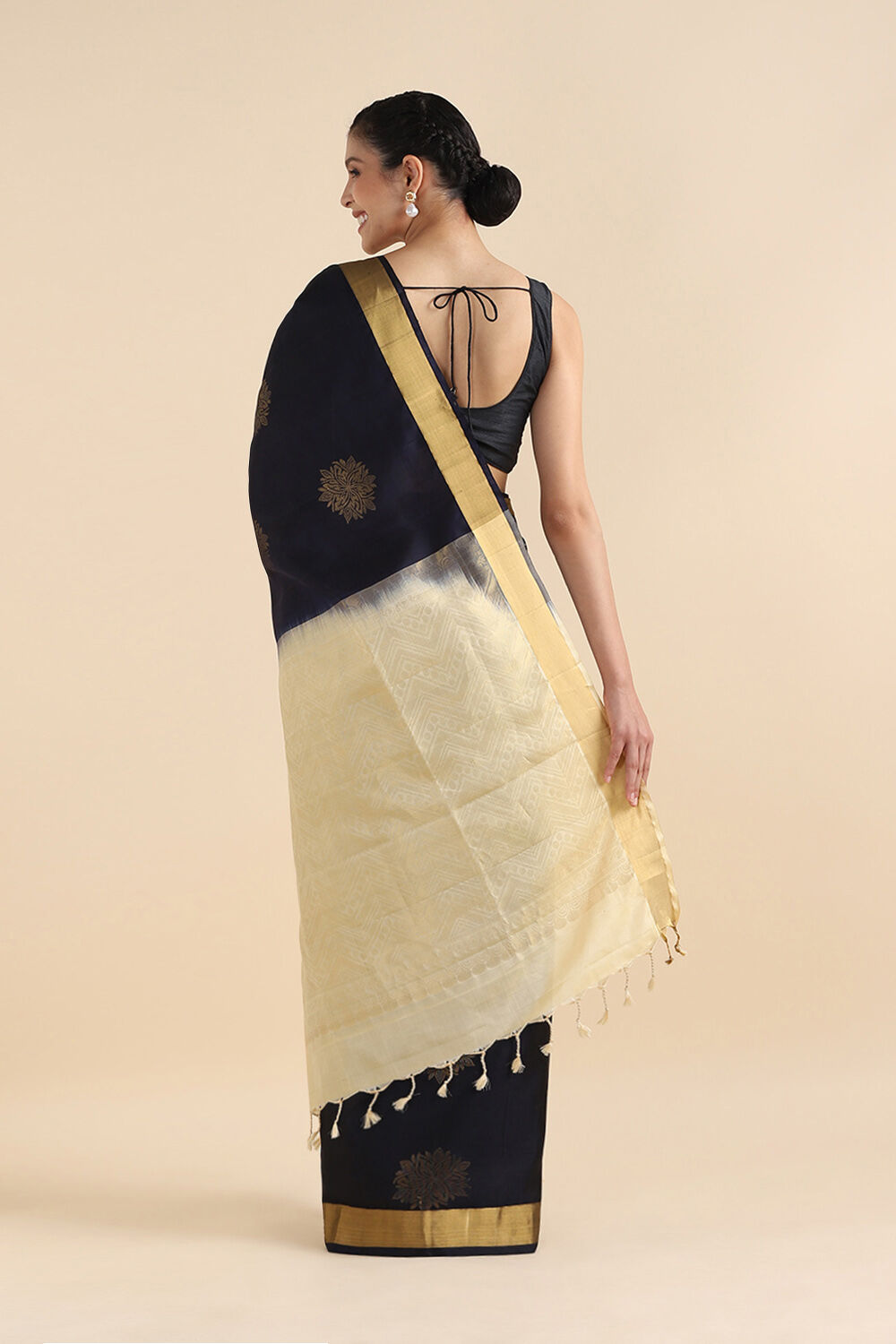 Dark Blue Pure Soft Silk Saree image number null