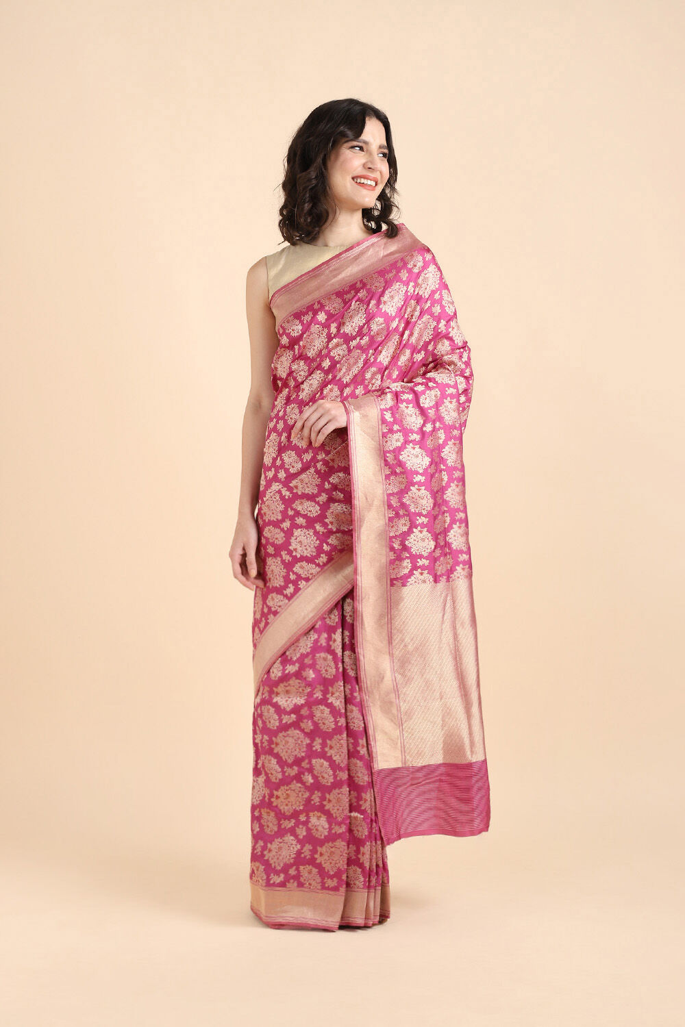 Dark Pink Pure Silk Banarasi Saree image number null
