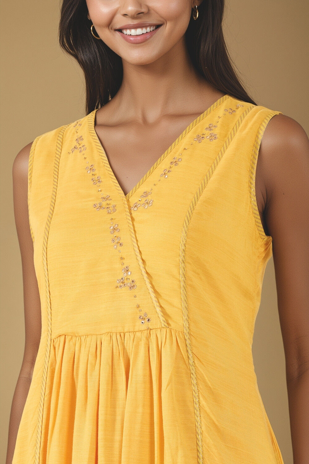 Yellow Embroidered Viscose Kurta image number null
