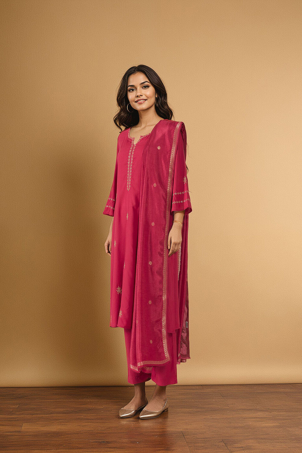 Pink Viscose Embroidered Kurta Set image number null