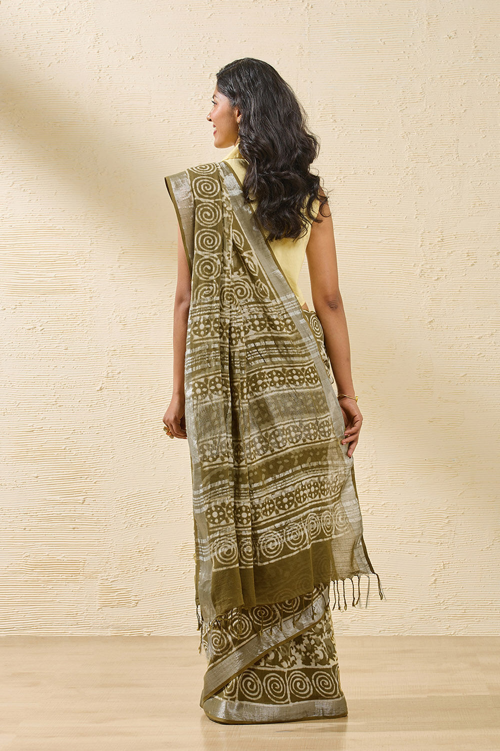 Light Green Rajasthan Block Printed Cotton Viscose Saree image number null