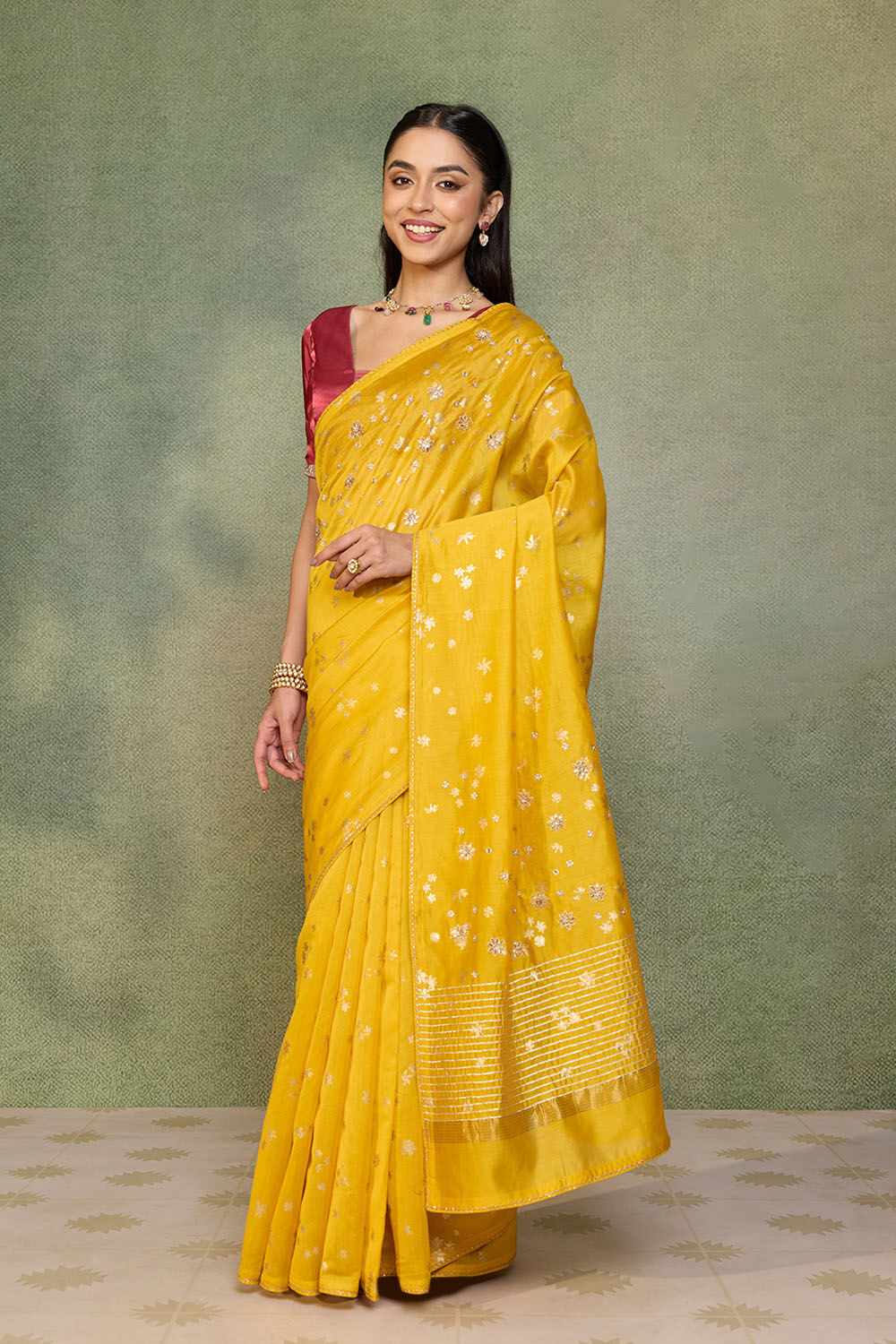 Yellow Pure Silk Cotton Embroidered Saree image number null