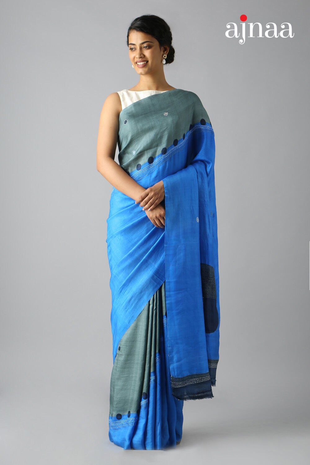 Blue Pure Silk Batik Saree image number null