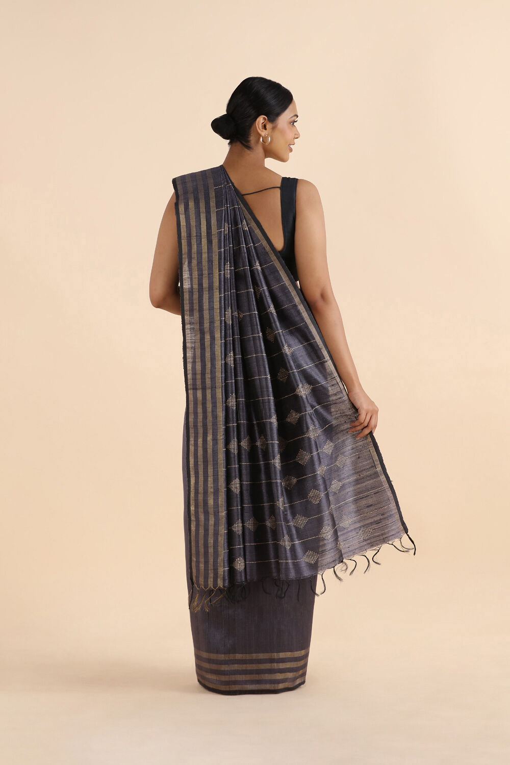 Grey Pure Tussar Silk Bhagalpuri Saree image number null