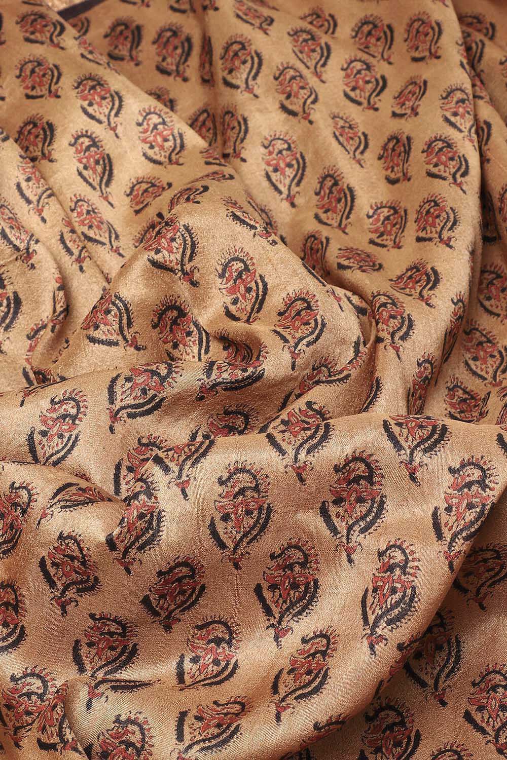 Brown Pure Silk Tussar Bagru Print and Zardosi Embroidered Saree image number null