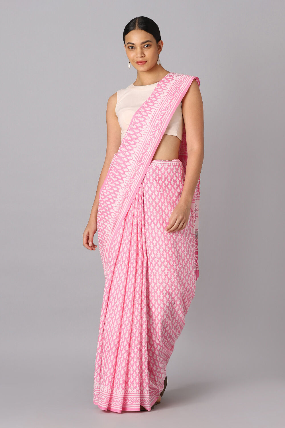 Light Pink Pure Cotton Sanganeri Printed Saree image number null