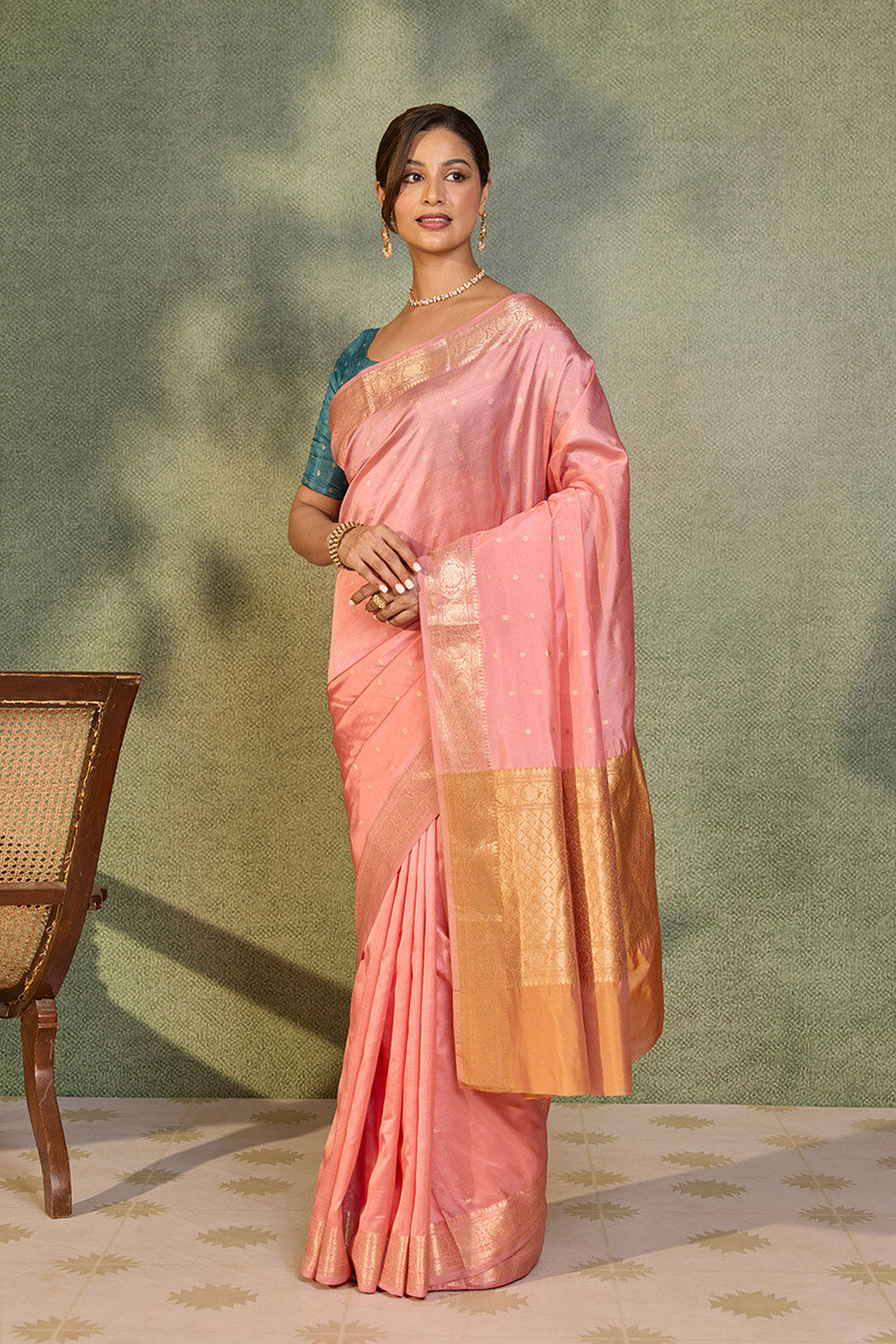 Light Pink Silk Viscose Cutwork Banaras  Saree image number null