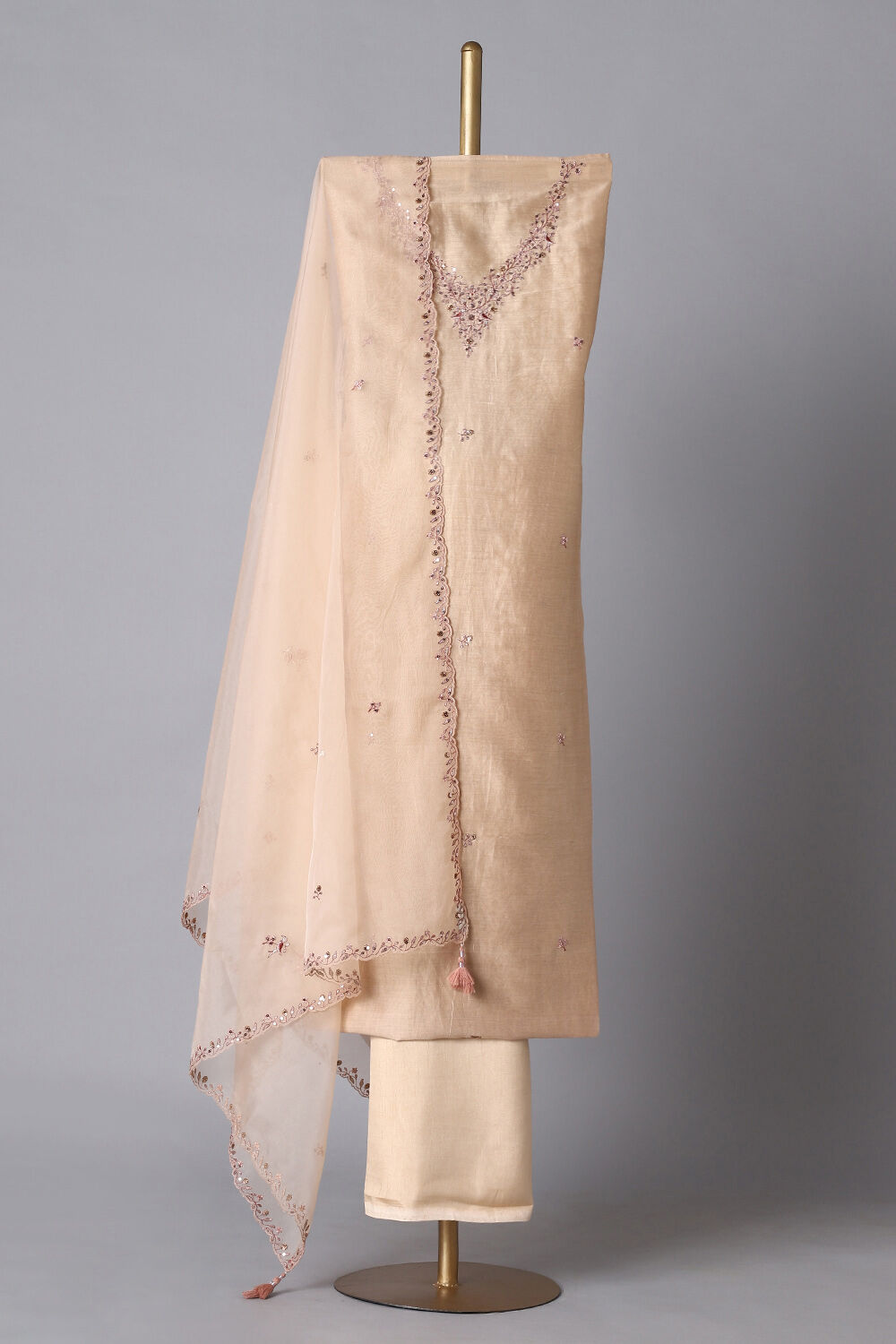 Light Orange Silk Cotton Embroidered Unstitched Suit Set image number null