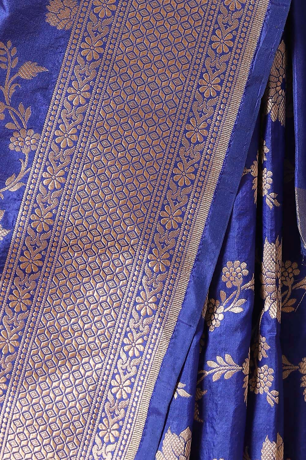 Dark Blue Pure Silk Banarasi Saree image number null
