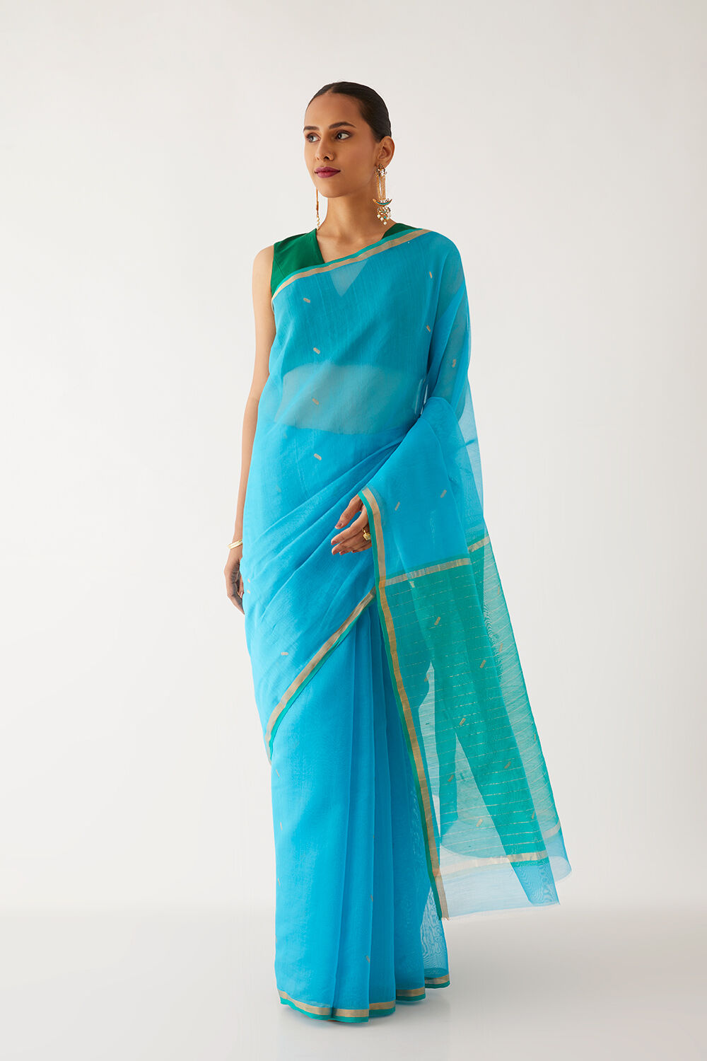 Blue Pure Silk Cotton Chanderi Saree image number null