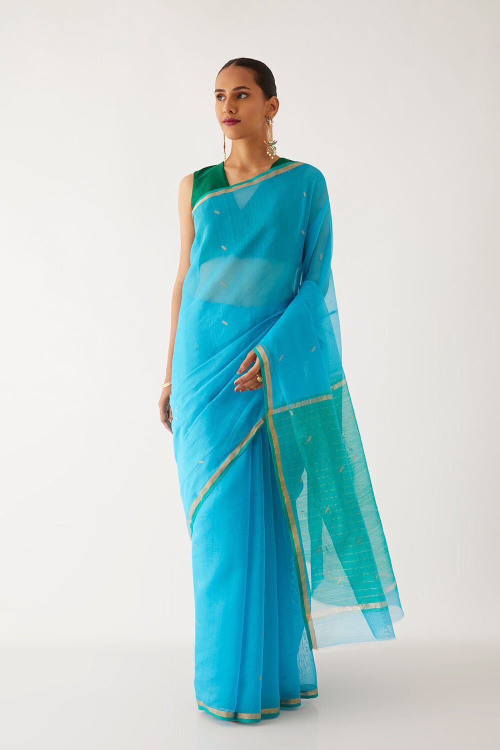 Blue Pure Silk Cotton Chanderi Saree image number null