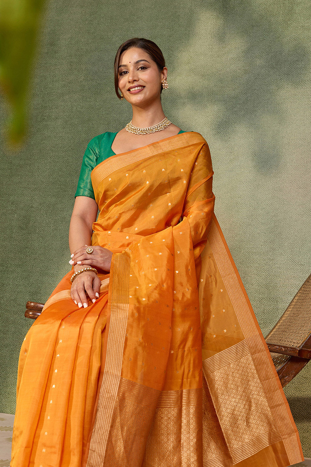 Orange Silk Viscose Cutwork Banaras  Saree image number null