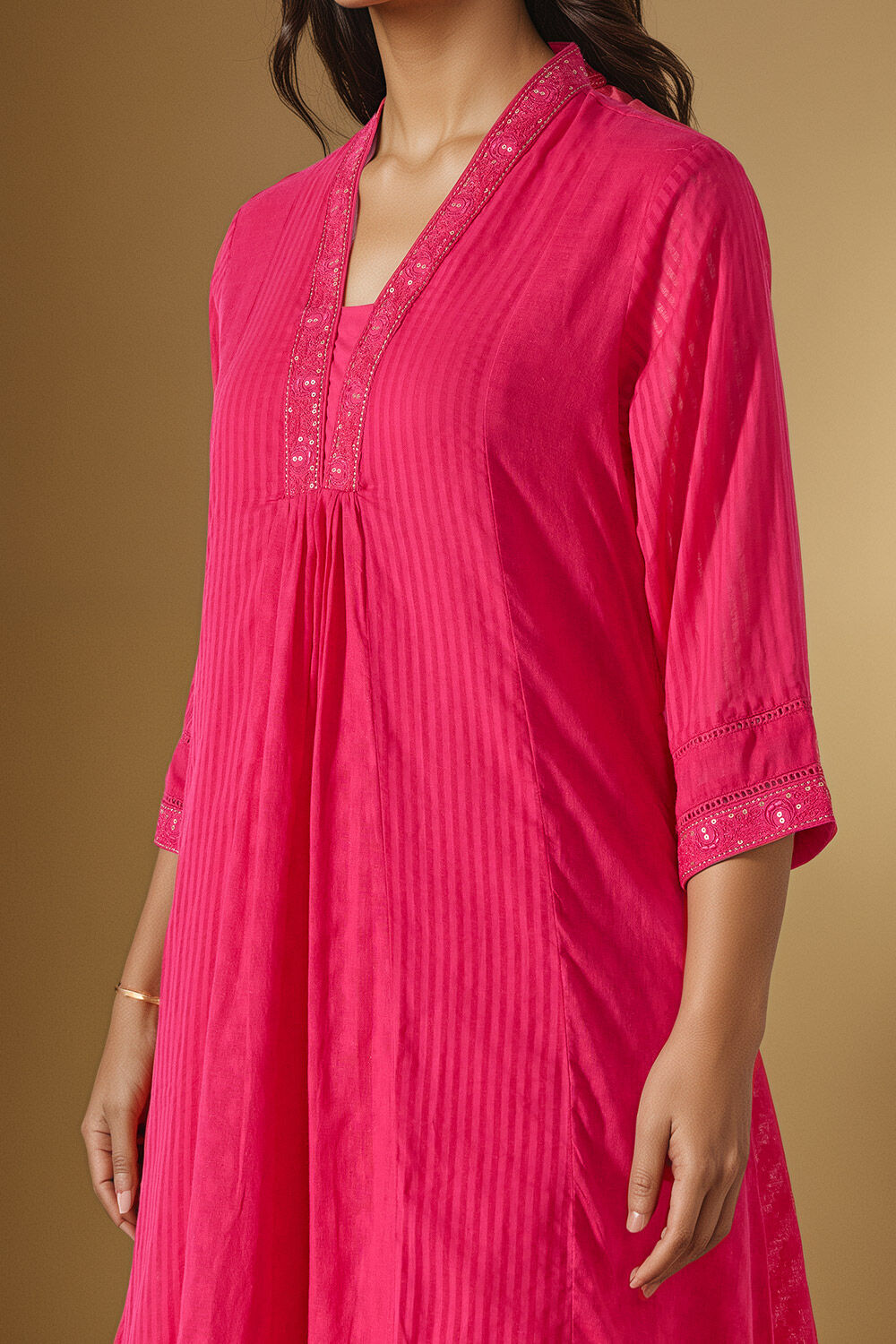 Pink Cotton Viscose Cutwork Kurta Set image number null
