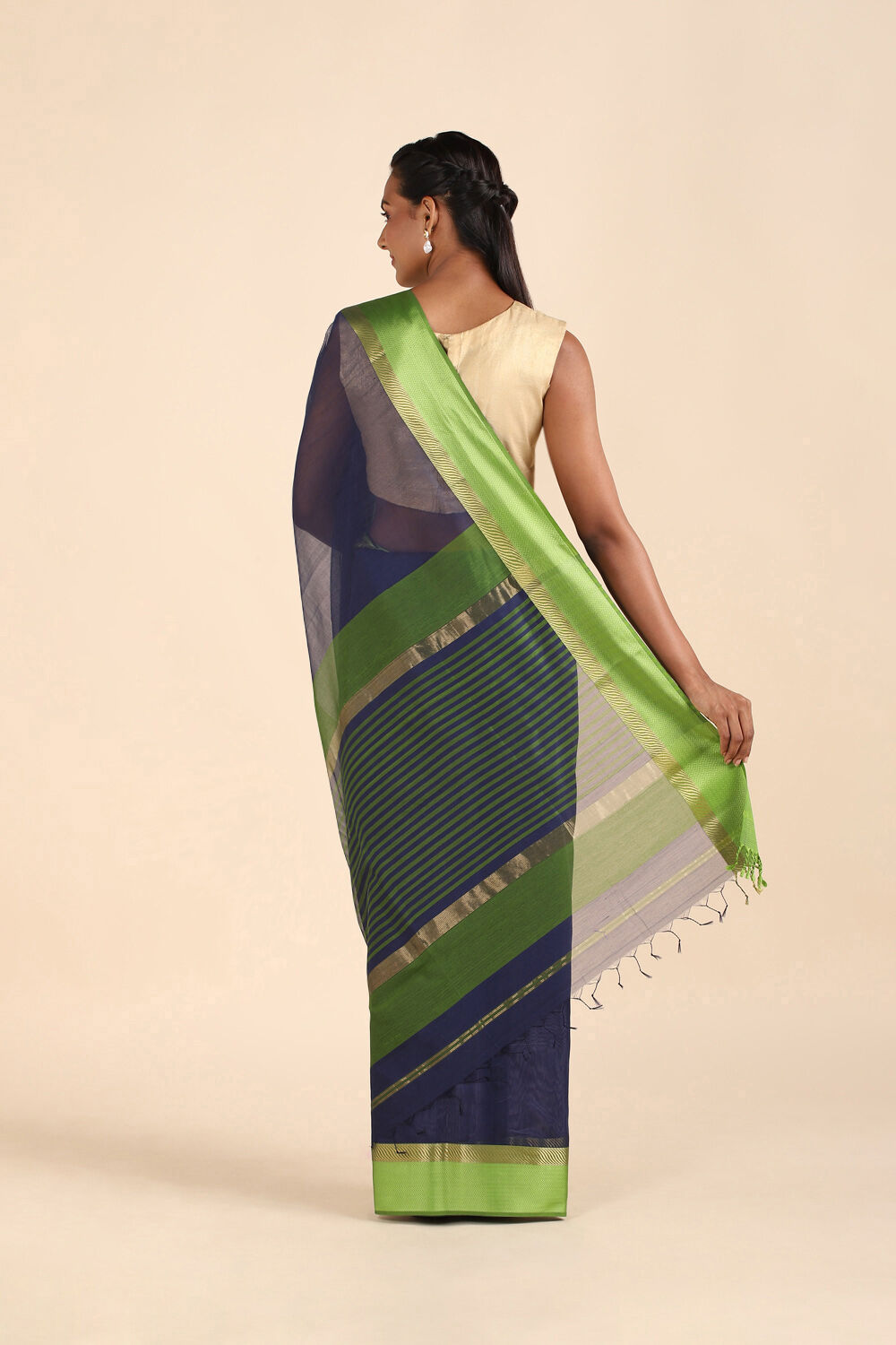 Dark Blue Pure Silk Cotton Maheswari Saree image number null