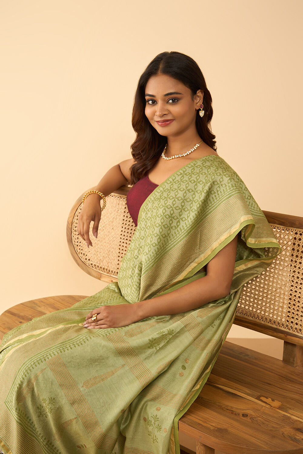 Green Rajasthan Block Printed Pure Silk Cotton Saree image number null