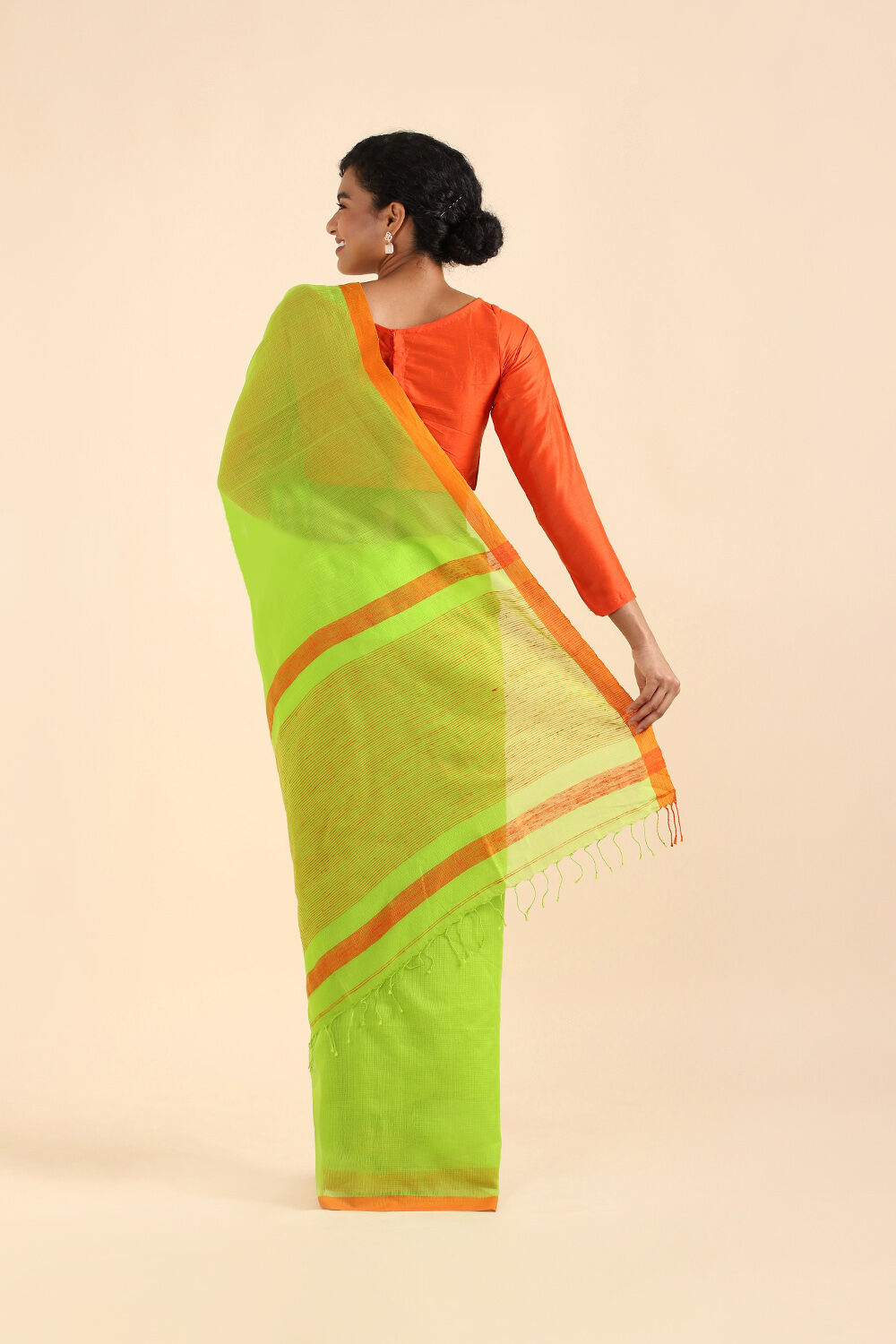Light Green Pure Silk Cotton Bengal Saree image number null