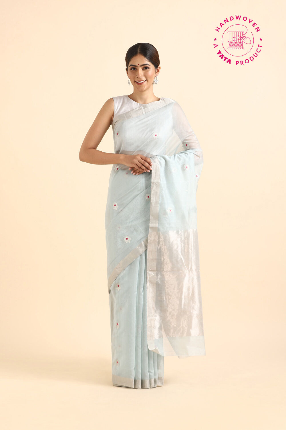 Light Blue Pure Silk Cotton Chanderi Saree image number null