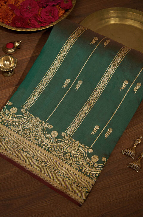 Dark Green Pure Silk Kadwa Banarasi Saree