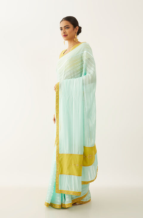 Light Blue Viscose Georgette Gota Patti Saree