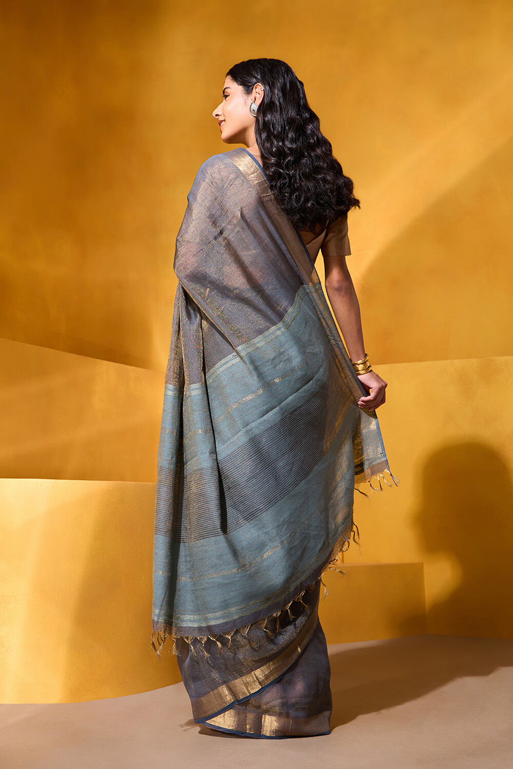 Blue Bhagalpur Woven Silk Viscose Saree image number null