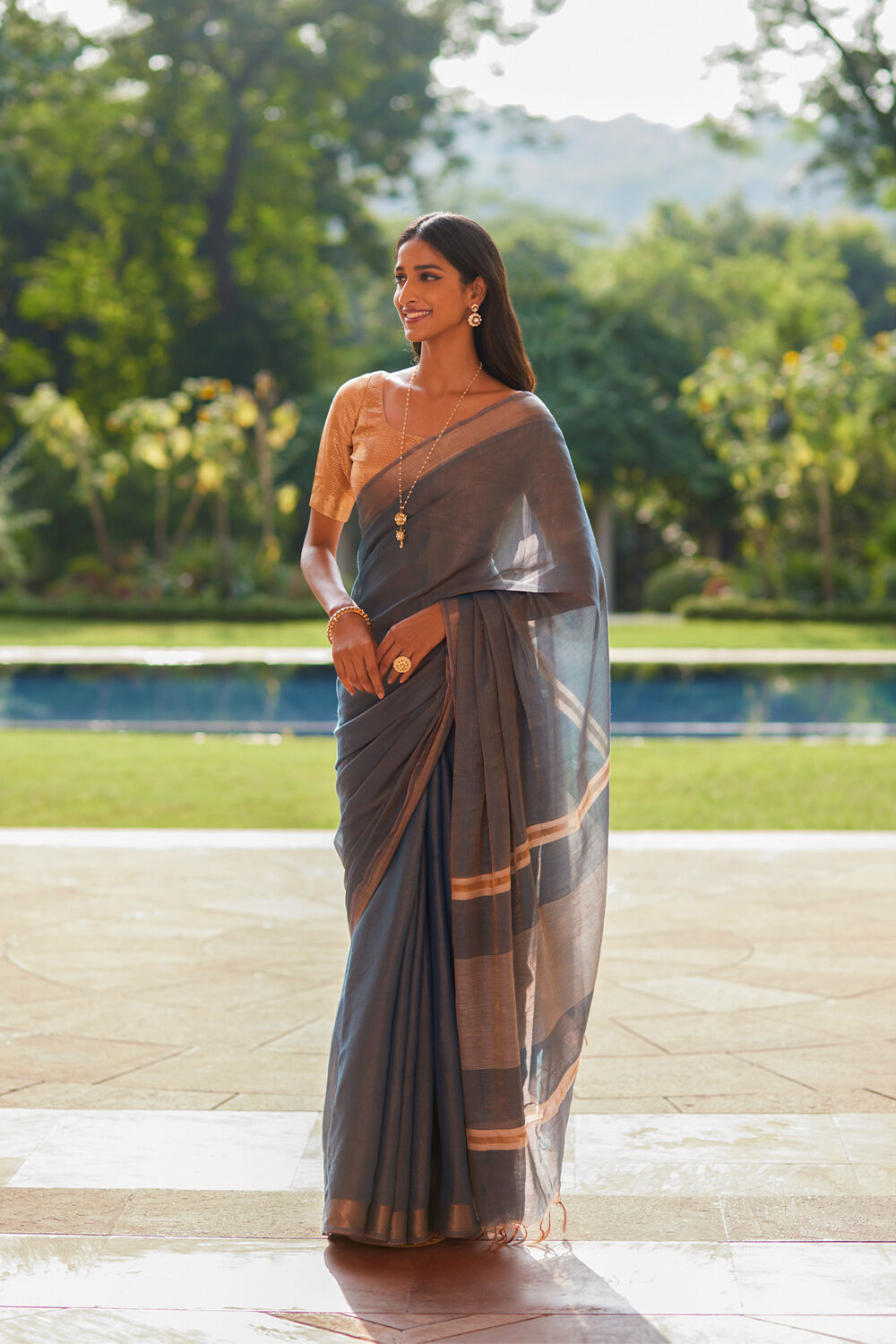 Blue Bhagalpur Woven Tissue Viscose Saree image number null