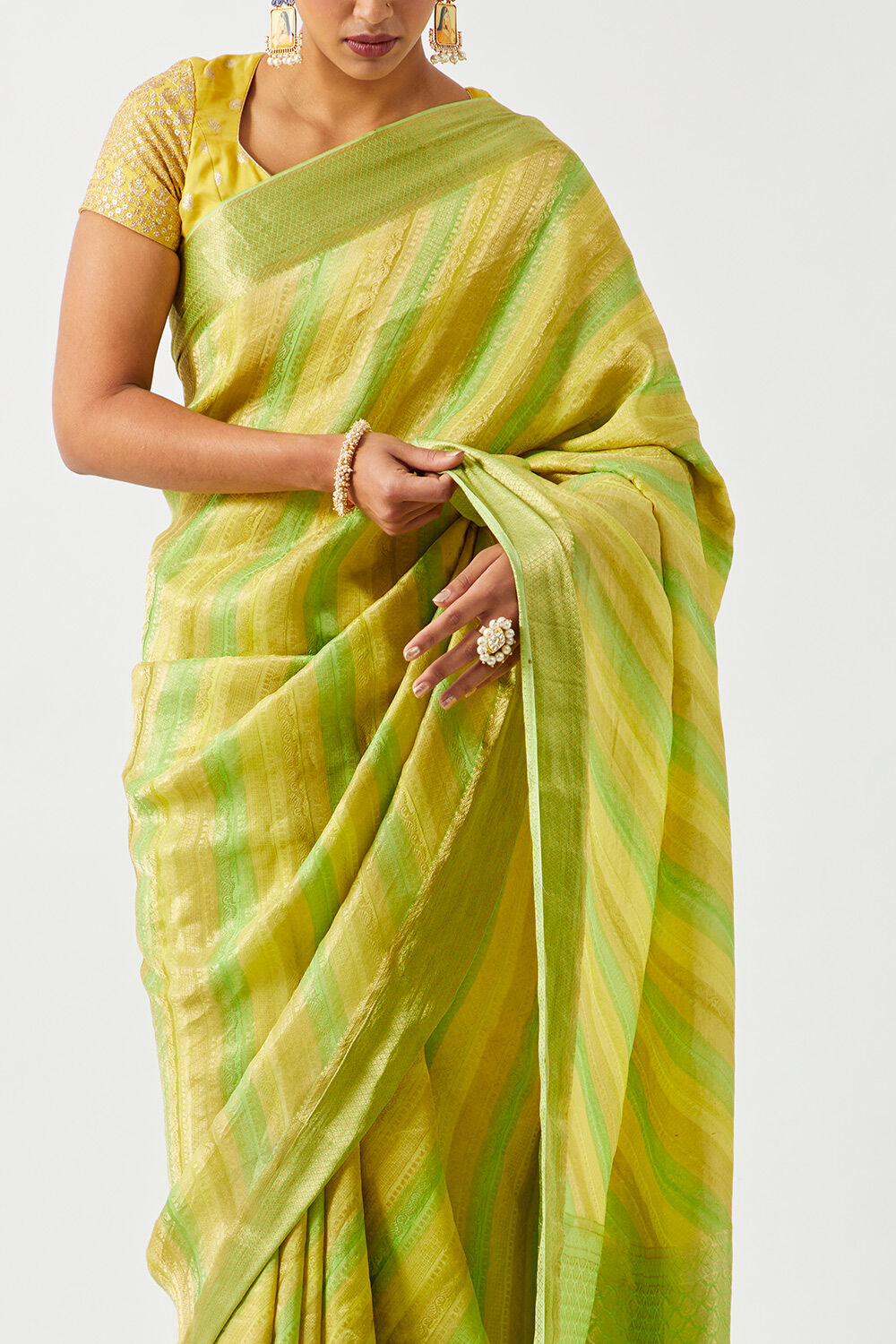 Yellow Pure Crepe Woven Saree image number null