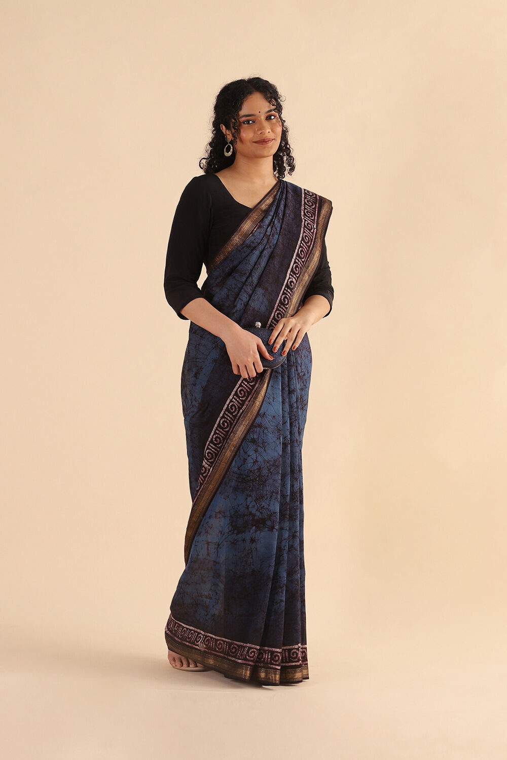 Blue Pure Silk Cotton Batik Saree image number null