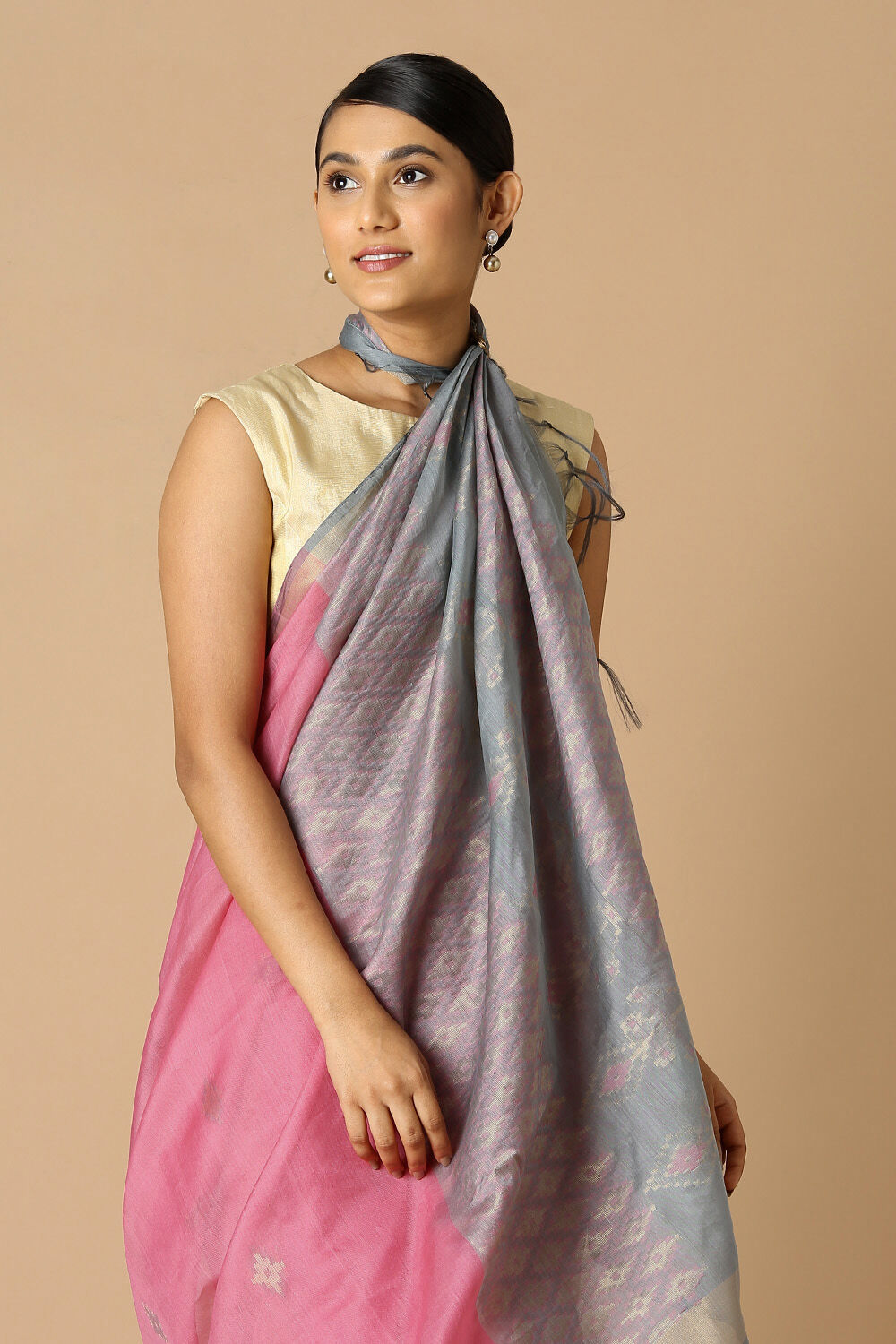 Pink Pure Silk Cotton South Saree image number null