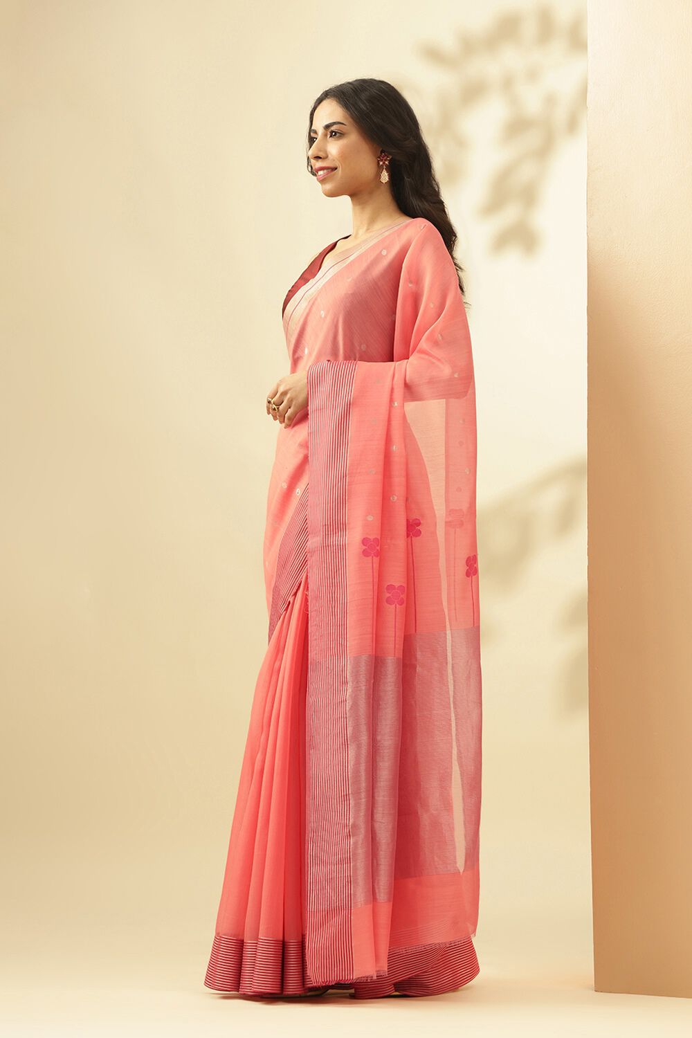 Pink Woven Pure Silk Cotton Chanderi Saree image number null