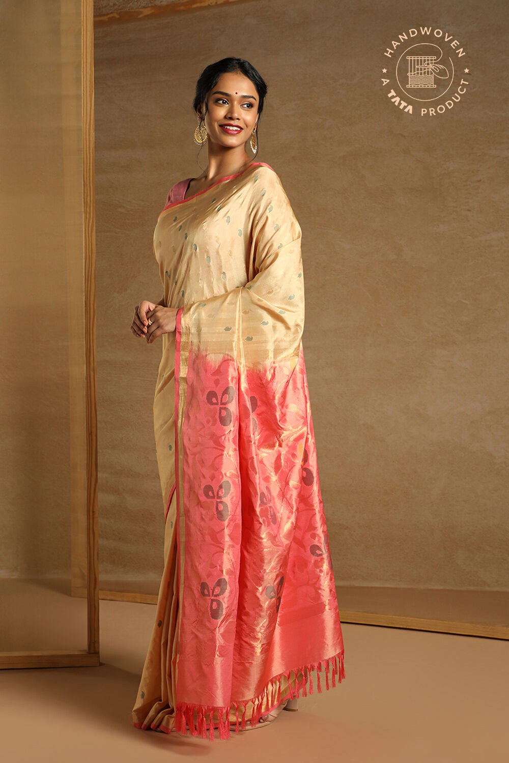 Beige Pure Silk Uppada Jamdani Saree image number null