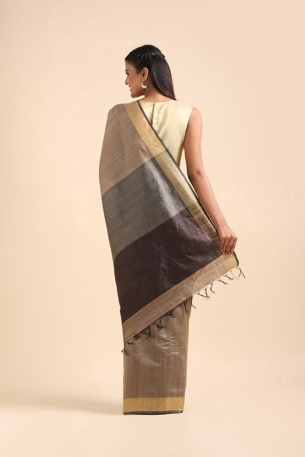 Brown Pure Tussar Silk Bhagalpuri Saree image number null