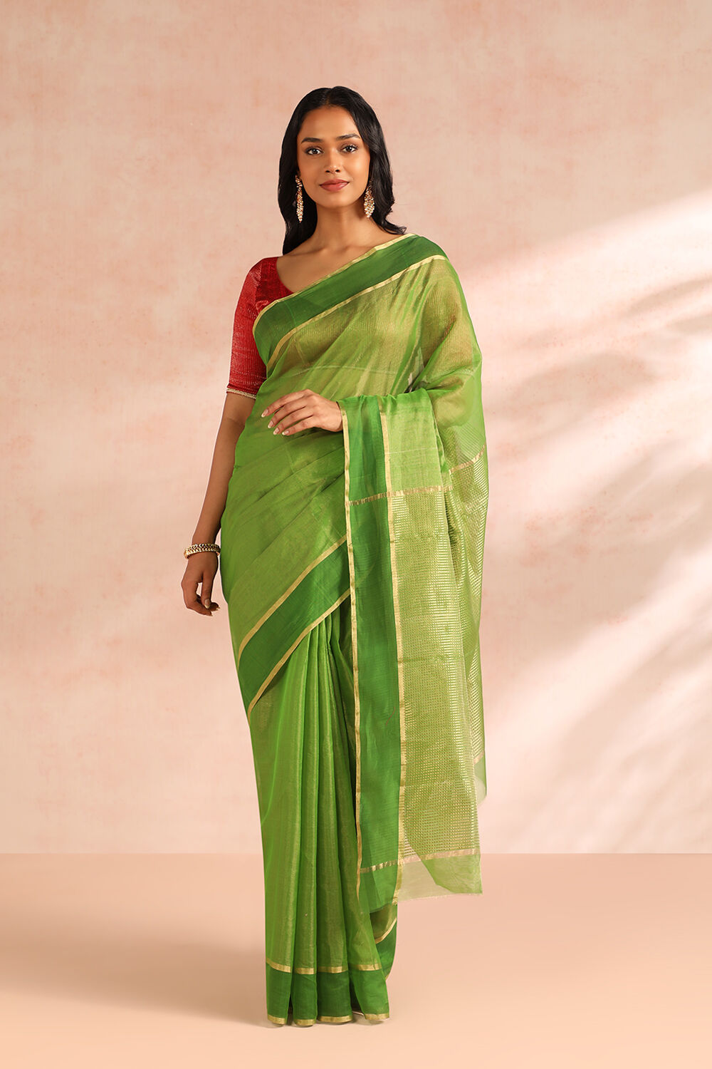 Green Woven Pure Silk Cotton Chanderi Saree image number null