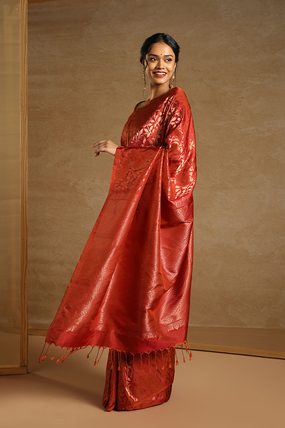 Dark Orange South Pure Silk Woven Saree image number null
