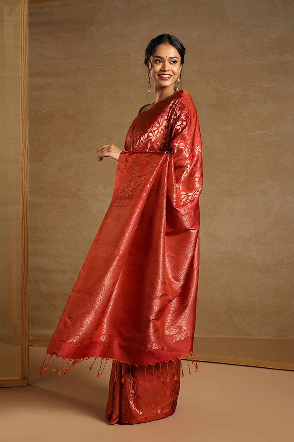 Dark Orange South Pure Silk Woven Saree image number null
