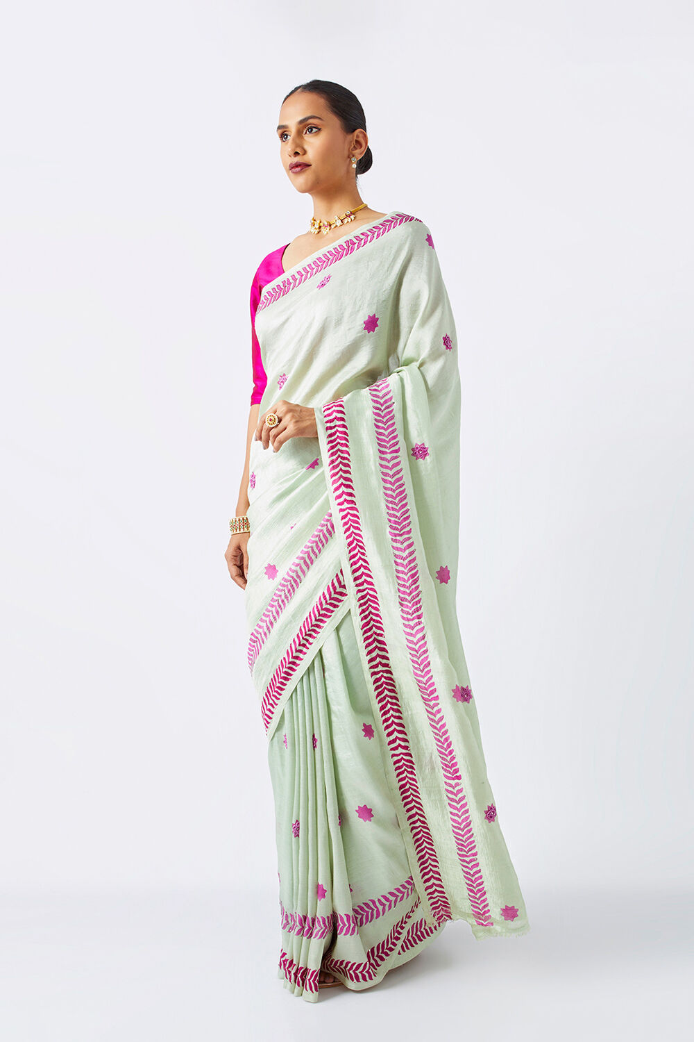 Light Green Pure Silk Hand Painted Saree image number null